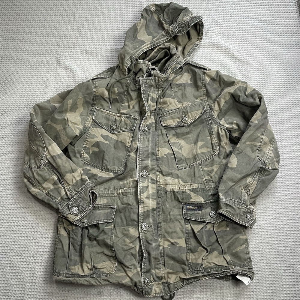 Vintage Abercrombie Military Woodland Camo Jacket Coat Large Men's Distressed